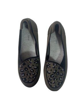 Clarks Cloud Steppers Leopard Print Slip On Shoes Womens 9M Green Black Flats